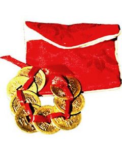 8 I Ching Coins tied with red ribbon and pouch