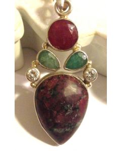 Eudialyte, Ruby and Emerald Pendant FH123