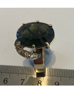 Moldavite and Diamonds Ring R002