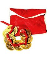 8 I Ching Coins tied with red ribbon and pouch