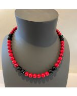 Red Bamboo Coral and Onyx Necklace N23