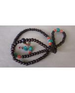 Rosewood, Coral and Turquoise Mala Beads KW506