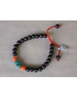 Rosewood, Coral and Turquoise Beaded Mala Bracelet KW520C