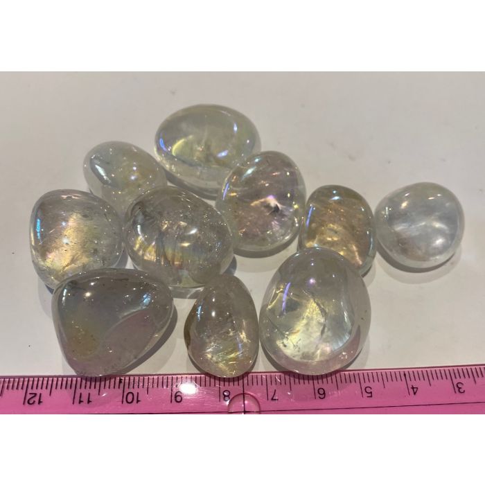 Rainbow Aura Clear Quartz Tumbled Stones CC394