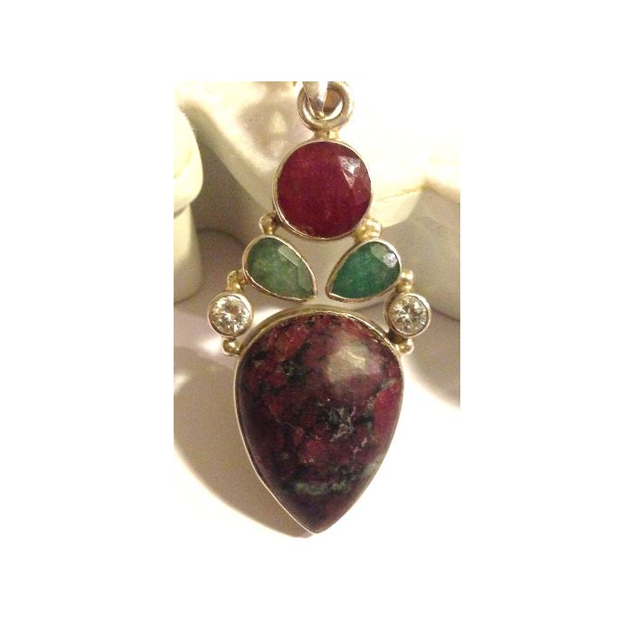 Eudialyte, Ruby and Emerald Pendant FH123