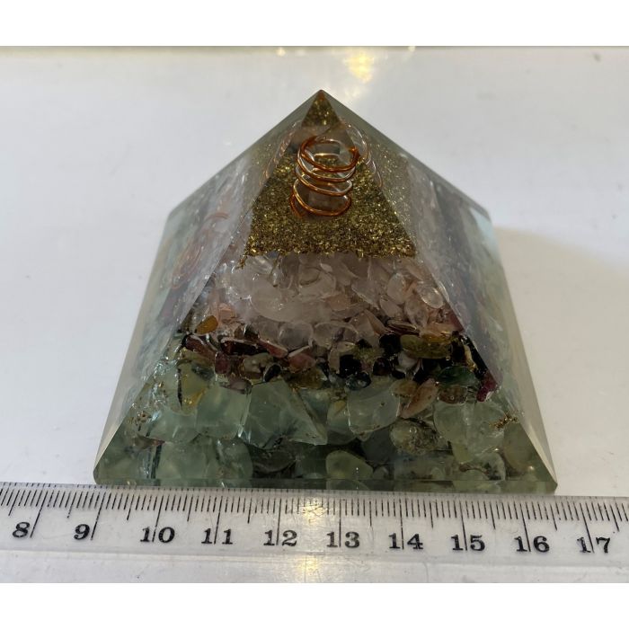 Orgonite Prehnite , Tourmaline , Rose Quartz Pyramid KK856