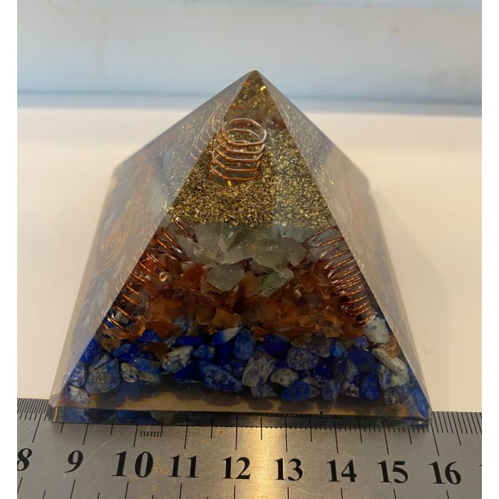 Orgonite  Lapis Lazuli  Carnelian and Clear Quartz Pyramid OA21