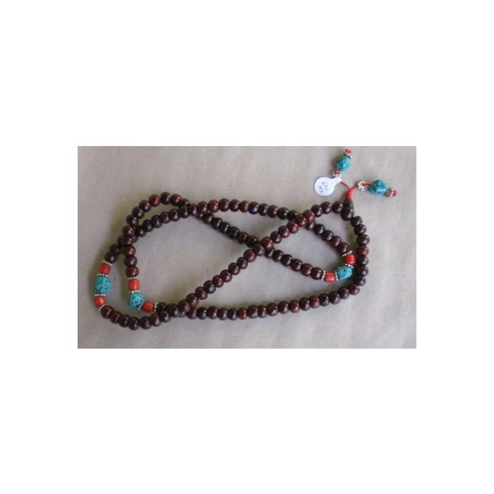 Rosewood, Coral and Turquoise Mala Beads KW505