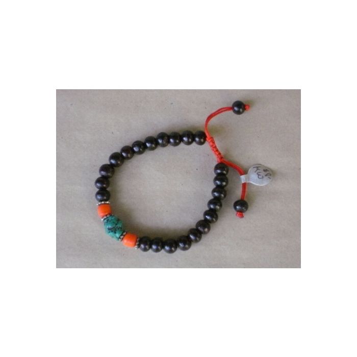 Rosewood, Coral and Turquoise Beaded Mala Bracelet KW520C