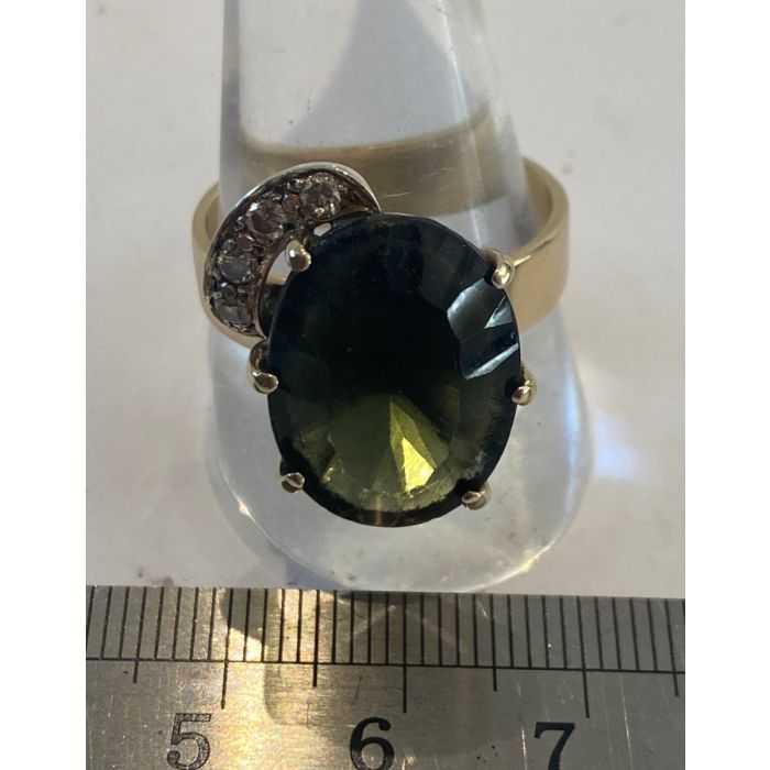 Moldavite and Diamonds Ring R002
